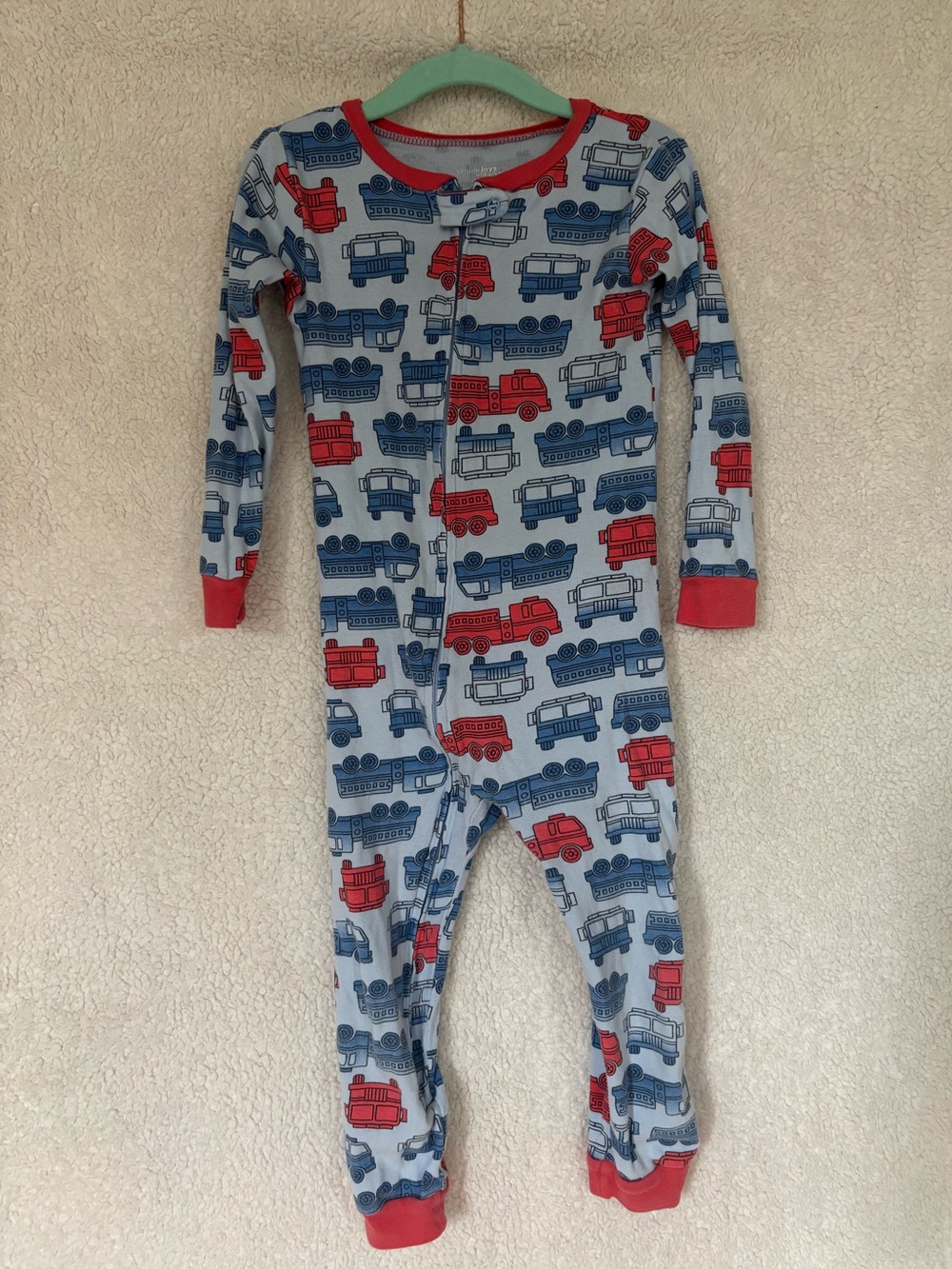 Simple Joys by Carter’s Red & Blue Fire Truck One-Piece Pajamas - 3T